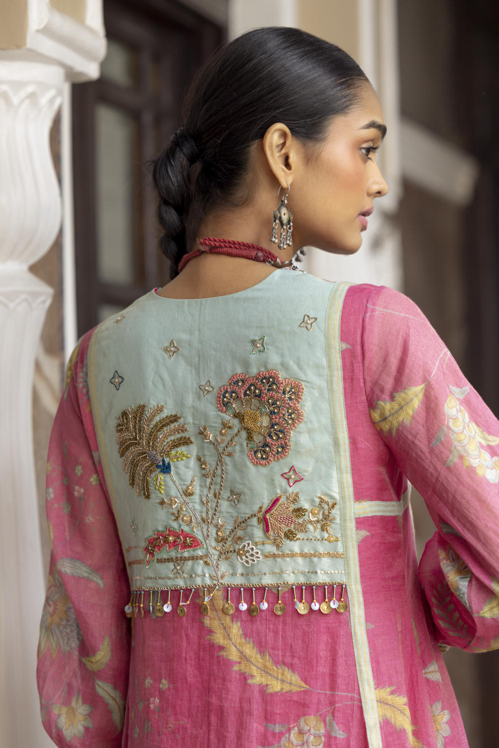 Fariba Pink Printed Back Yoke Kurta Set