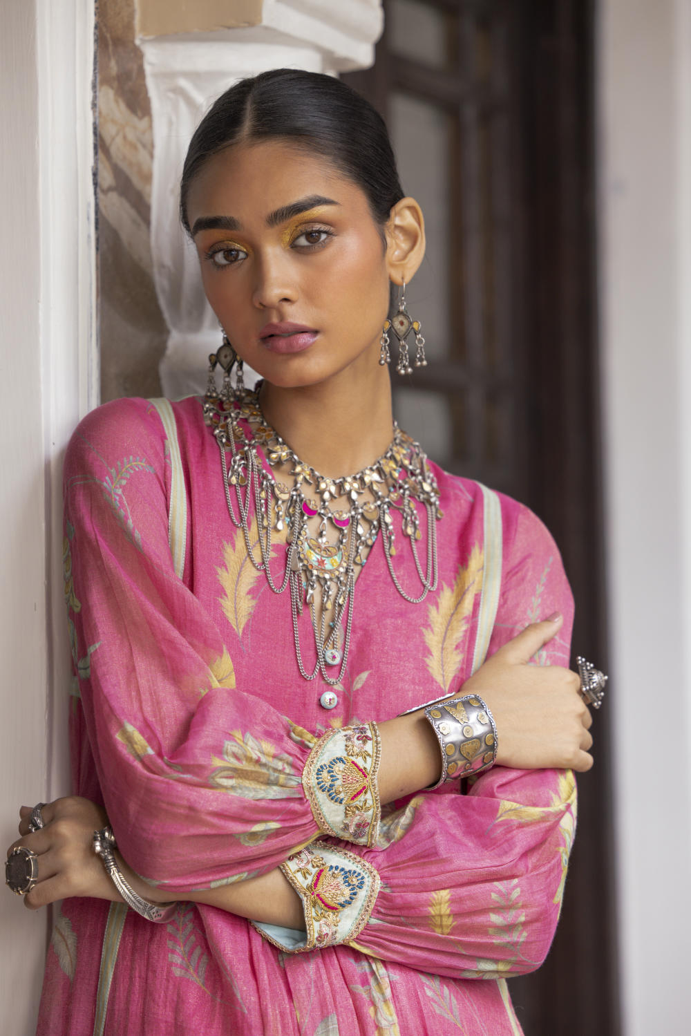 Fariba Pink Printed Back Yoke Kurta Set