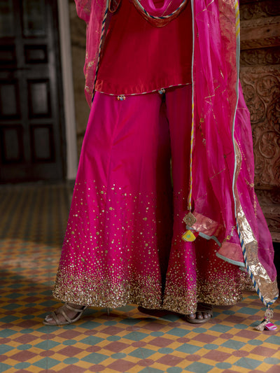 Fariba Red Magenta Silk Sharara Set