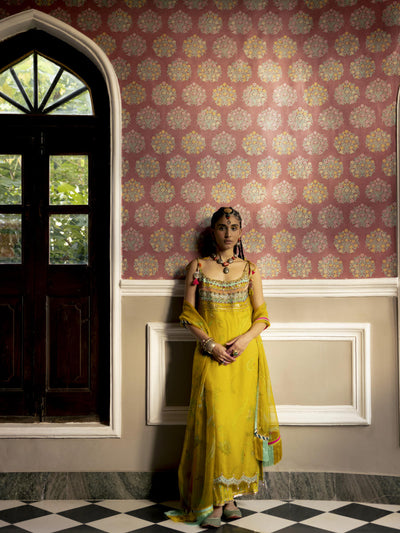 Fariba Lime Yellow Oganza Kurta Set