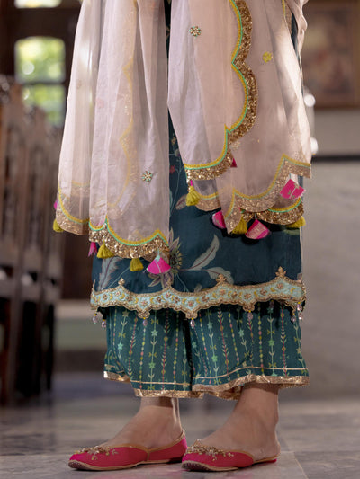 Fariba Teal Organza Kurta Set