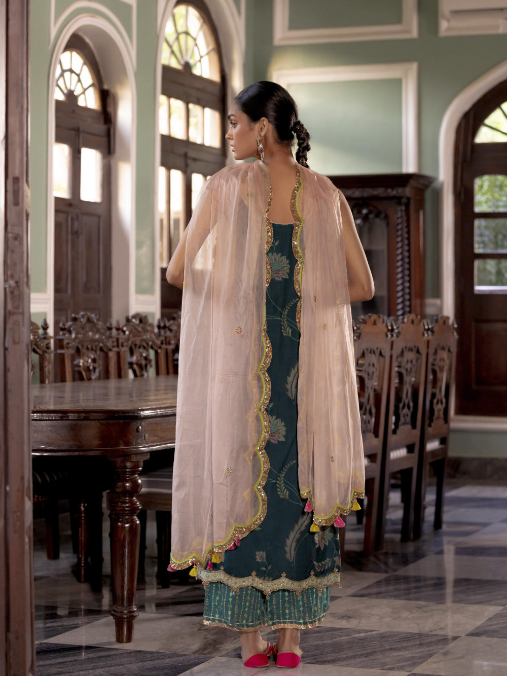 Fariba Teal Organza Kurta Set
