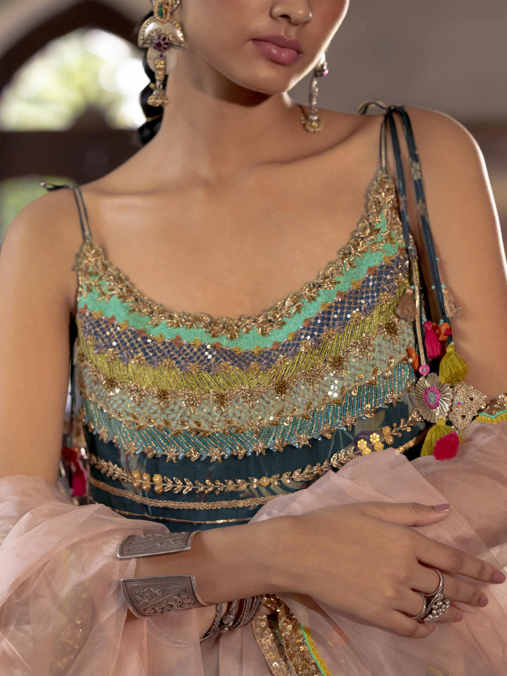 Fariba Teal Organza Kurta Set