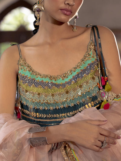 Fariba Teal Organza Kurta Set