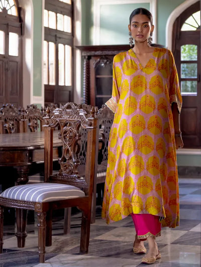 Fariba Yellow Kaftan Kurta Set