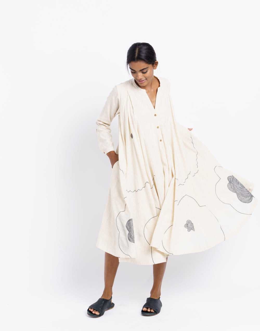 Flower scribble dress - Off White
