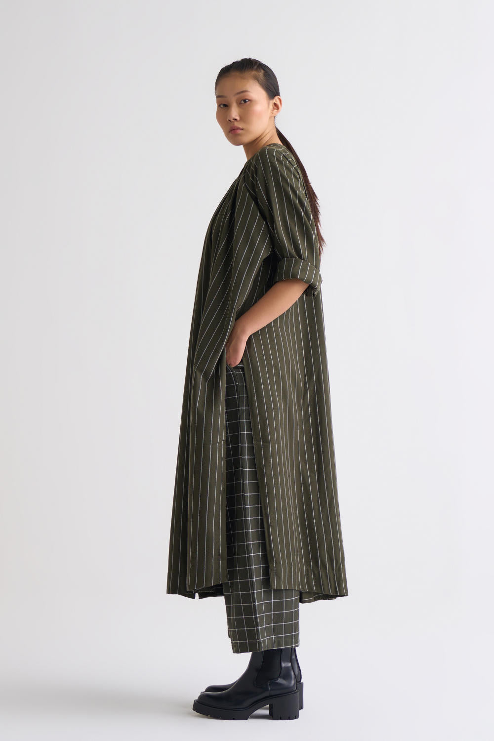 Gather Neck Shirt Co-ord - Olive
