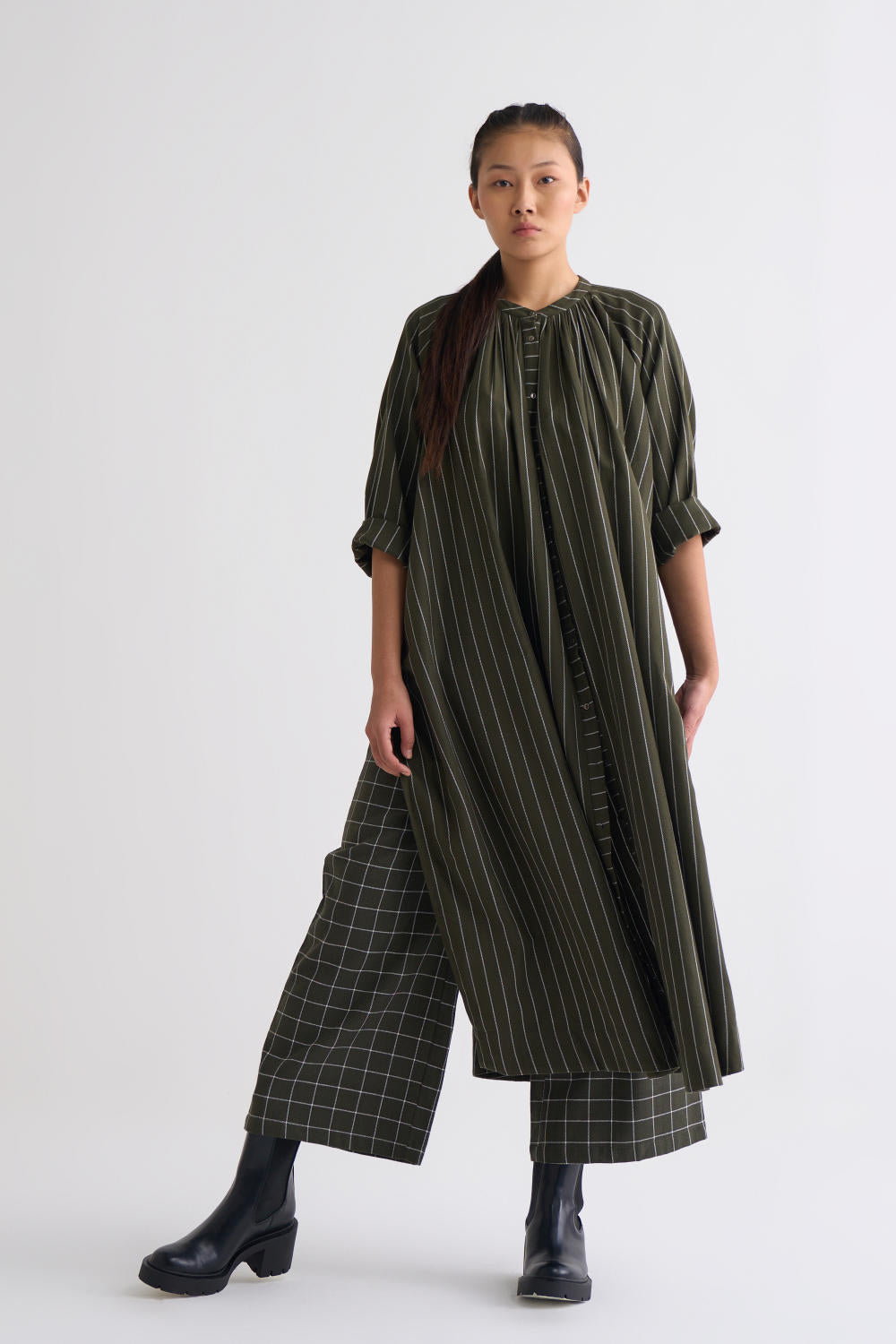Gather Neck Shirt Co-ord - Olive