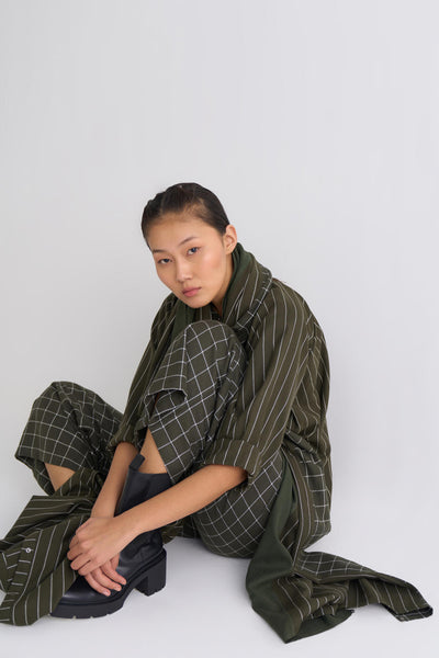 Gather Neck Shirt Co-ord - Olive