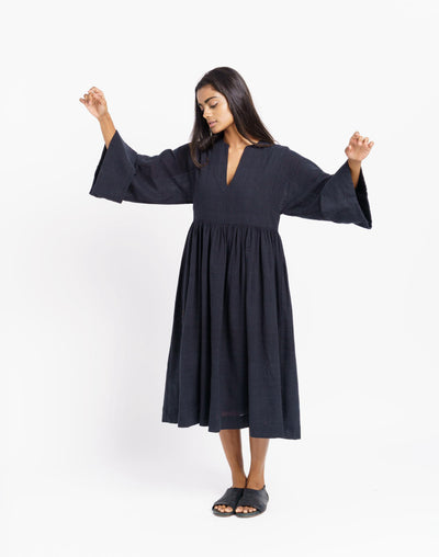 Gathered midi dress - Black