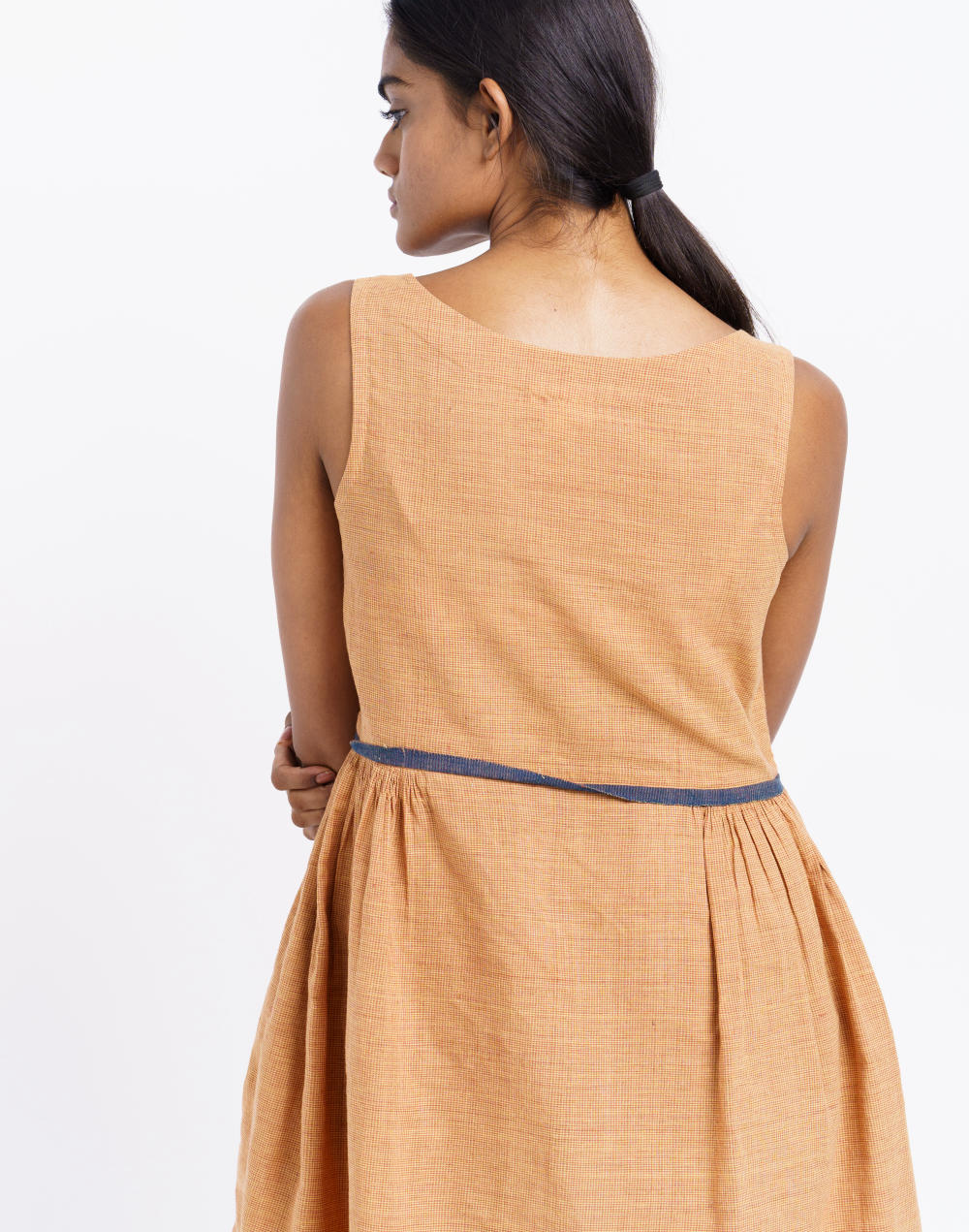 Madras check midi dress - Beige