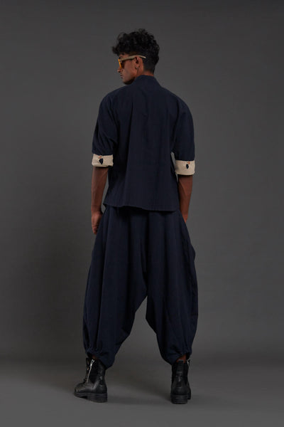 Navy Blue Overlap Shirt & Baggy Pants