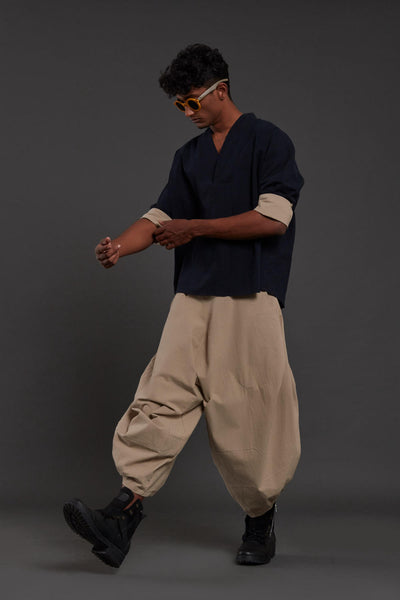 Navy Blue & Beige Overlap Baggy Set
