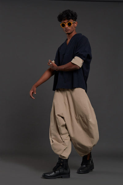 Navy Blue & Beige Overlap Baggy Set