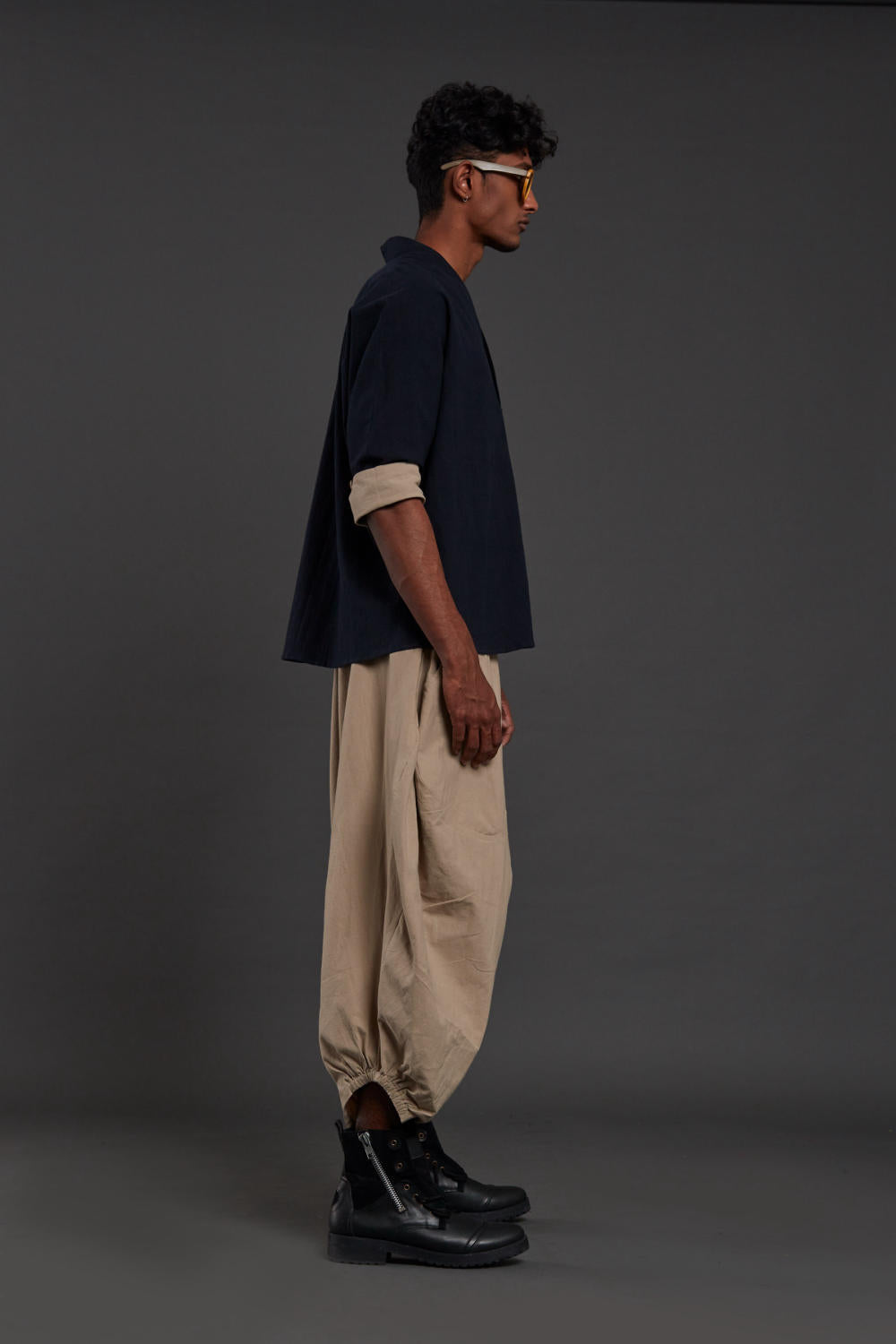 Navy Blue & Beige Overlap Baggy Set