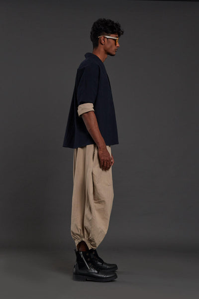 Navy Blue & Beige Overlap Baggy Set