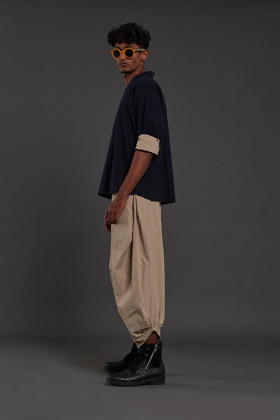 Navy Blue & Beige Overlap Baggy Set