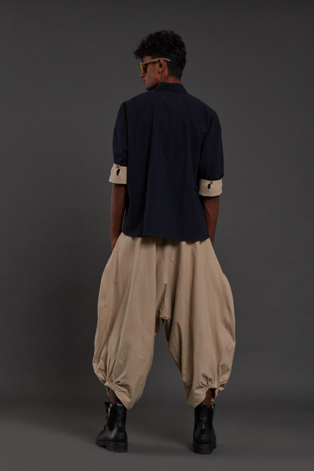 Navy Blue & Beige Overlap Baggy Set