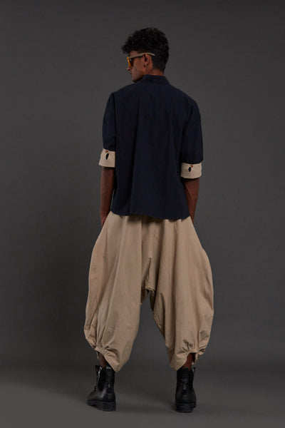 Navy Blue & Beige Overlap Baggy Set