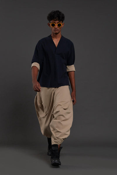 Navy Blue & Beige Overlap Baggy Set