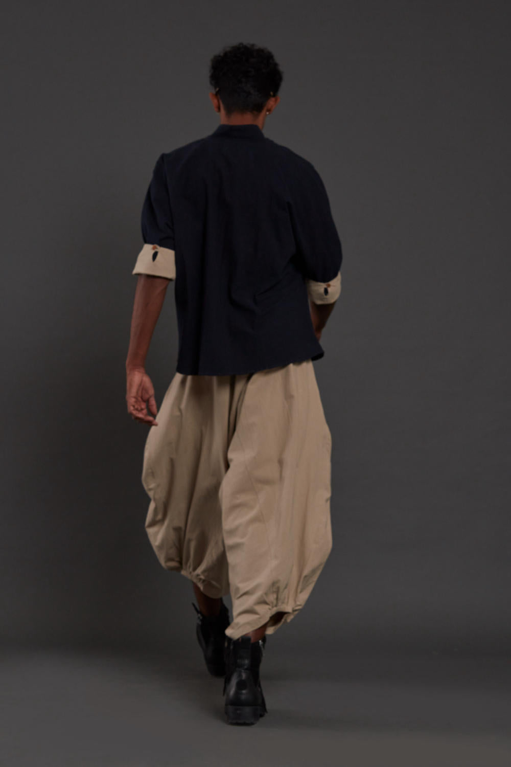 Navy Blue & Beige Overlap Baggy Set