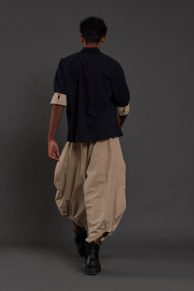 Navy Blue & Beige Overlap Baggy Set