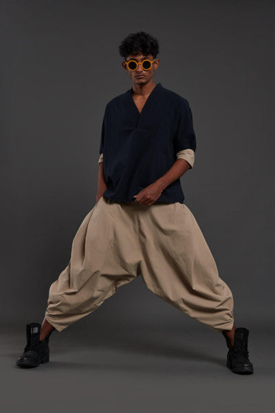 Navy Blue & Beige Overlap Baggy Set