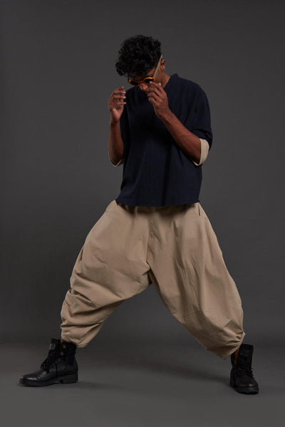 Navy Blue & Beige Overlap Baggy Set