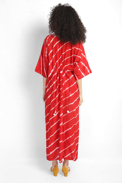 Embroidered leheriya kaftan - Red