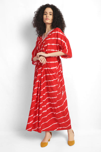 Embroidered leheriya kaftan - Red