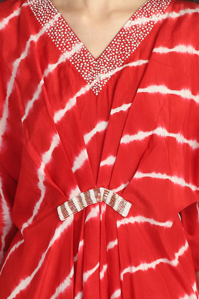 Embroidered leheriya kaftan - Red