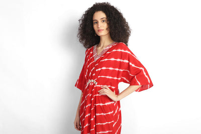 Embroidered leheriya kaftan - Red