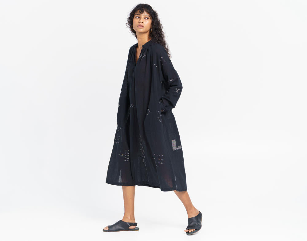 Oversized gathered slate dress