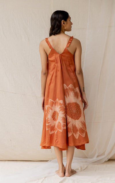 Dancing sunflower dress - rust