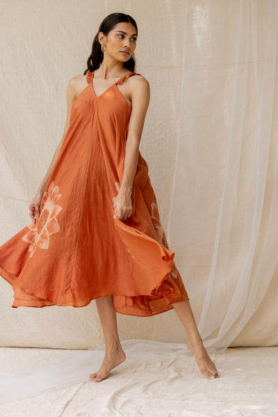 Dancing sunflower dress - rust
