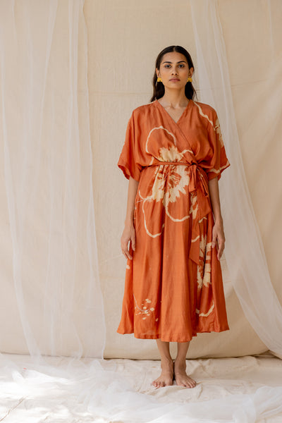 Hibiscus wrap around dress - Rust
