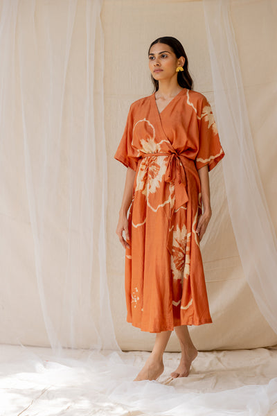 Hibiscus wrap around dress - Rust