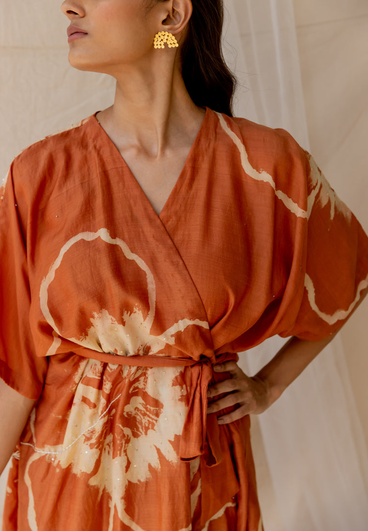 Hibiscus wrap around dress - Rust