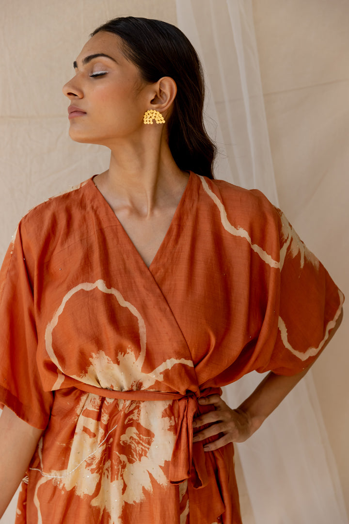 Hibiscus wrap around dress - Rust