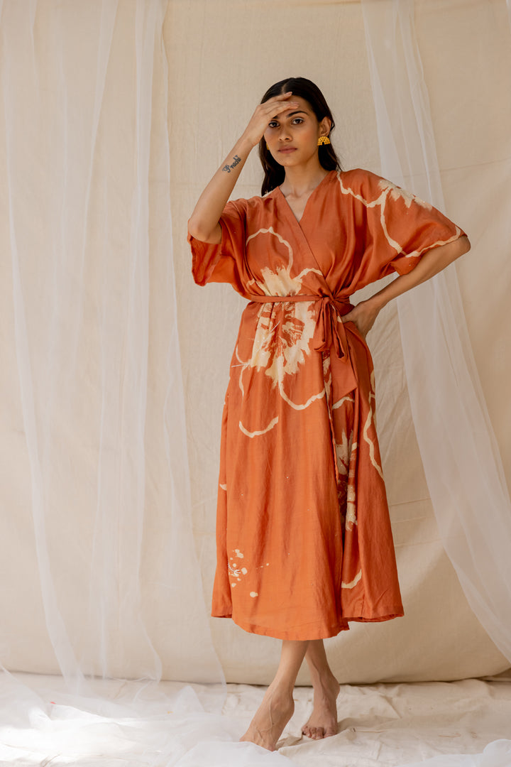 Hibiscus wrap around dress - Rust