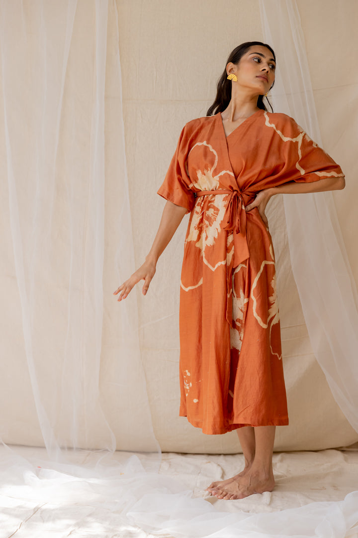 Hibiscus wrap around dress - Rust
