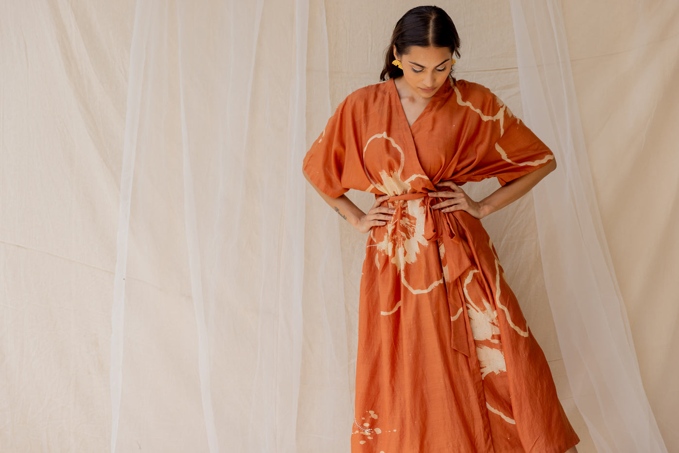Hibiscus wrap around dress - Rust