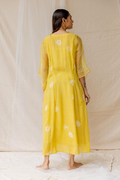 Dainty Daisy dress - yellow - cotton silk with organza sleeve