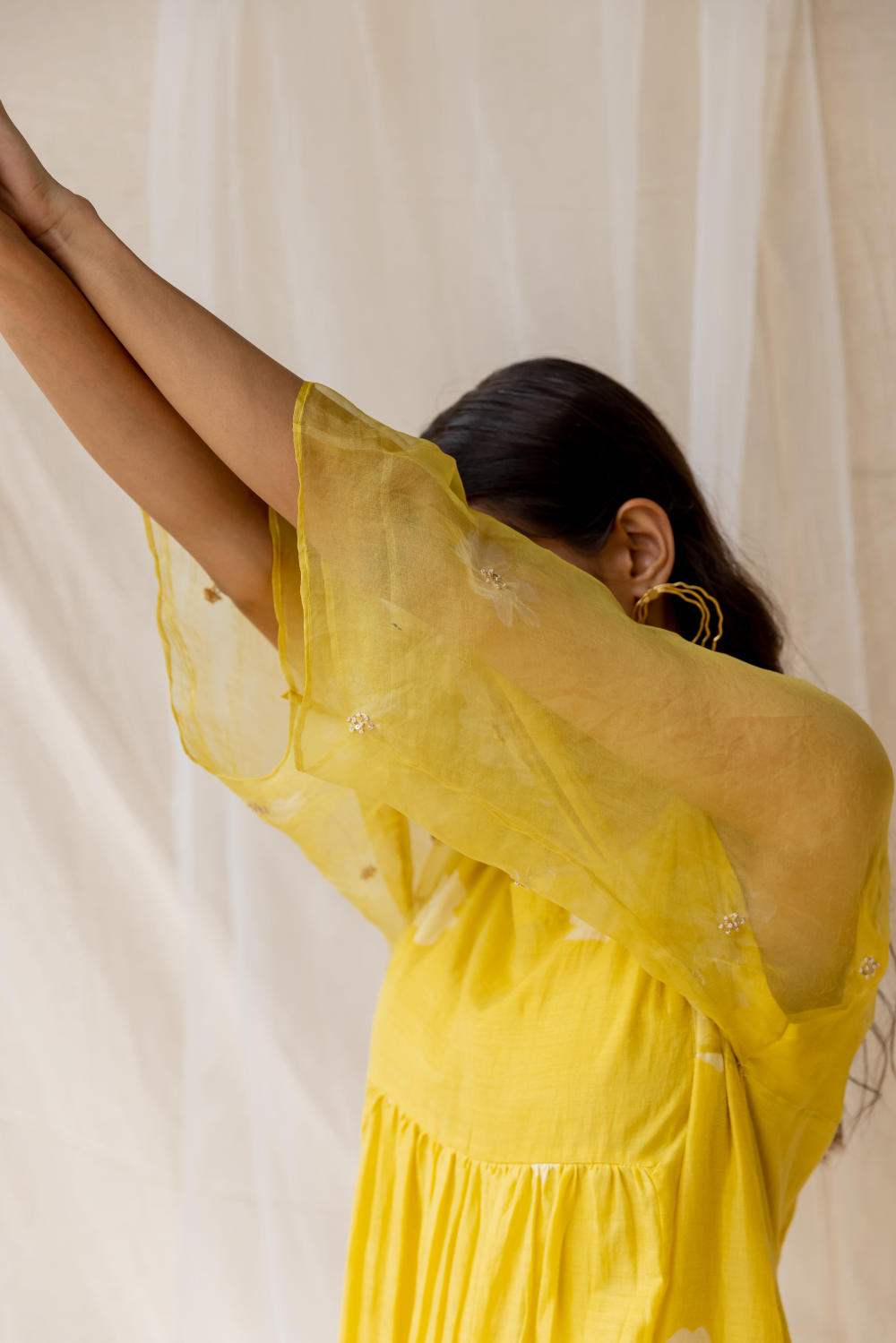 Dainty Daisy dress - yellow - cotton silk with organza sleeve