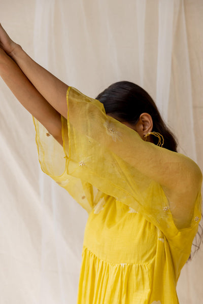 Dainty Daisy dress - yellow - cotton silk with organza sleeve