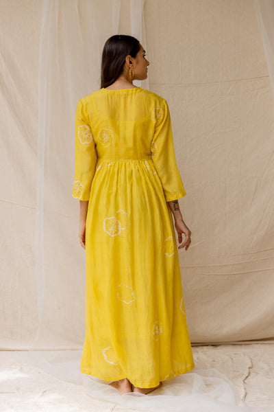 Dramatic poppy gathered dress - yellow