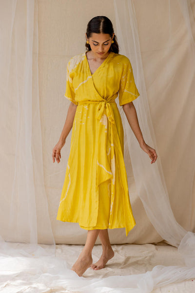 Hibiscus wrap around dress - yellow