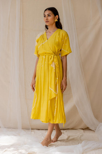 Hibiscus wrap around dress - yellow