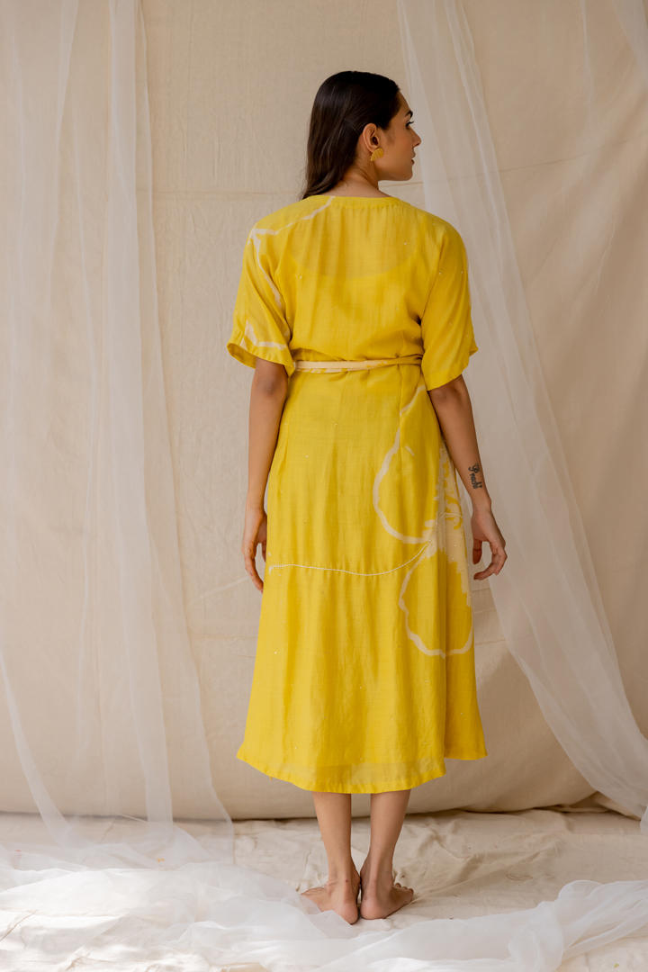 Hibiscus wrap around dress - yellow