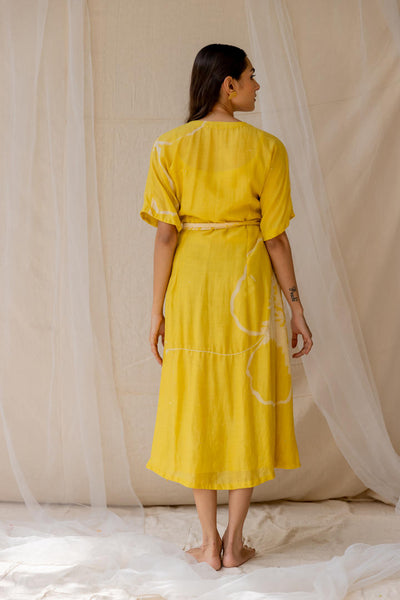 Hibiscus wrap around dress - yellow